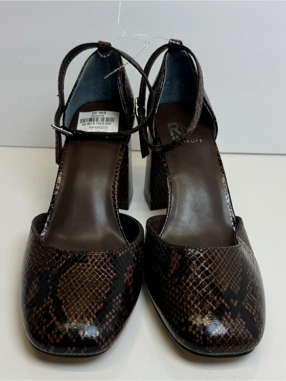 Rebecca Minkoff Women's Brown Snake Print Strap Block Heels 9 M New NWT Katerin